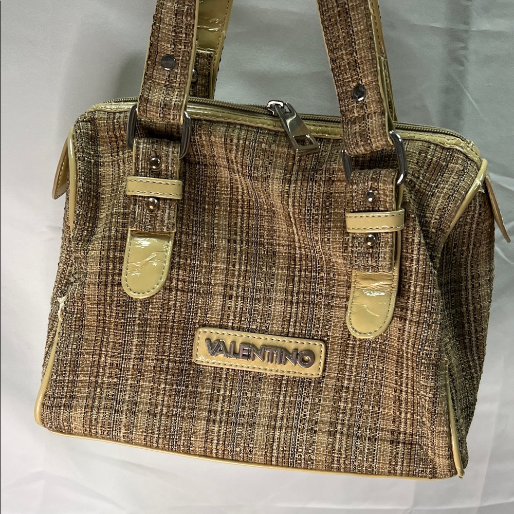 Valentino Woven Brown and Cream Satchel